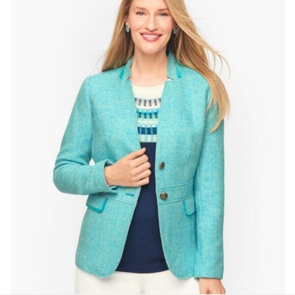 Talbots Classic Shetland Blazer Bicolor Herringbone size 12 Teal - Picture 1 of 6